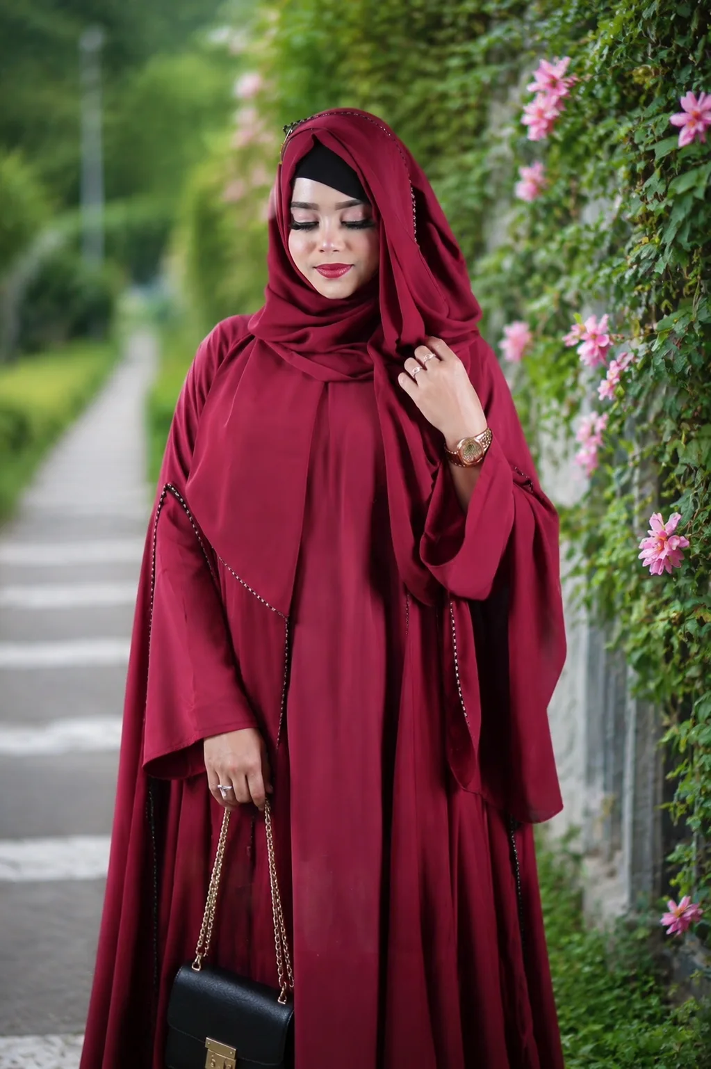 নুসাইবা বোরকা সেট (merun color)